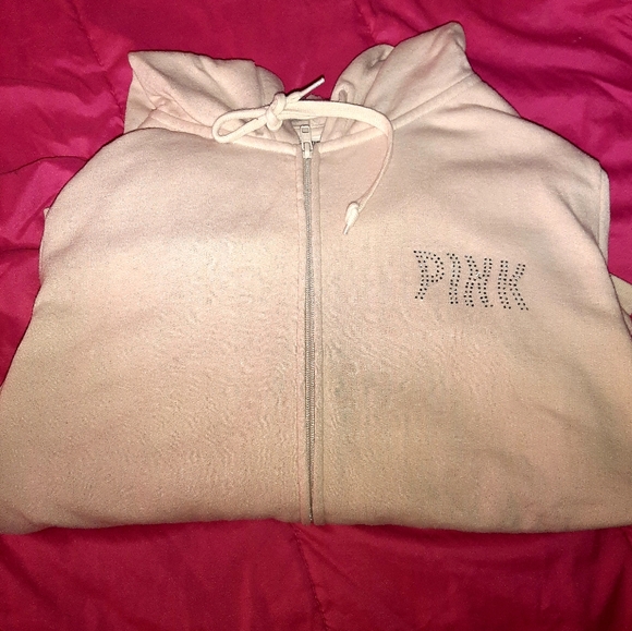 PINK Victoria's Secret Tops - Love Pink Cream Rhinestone Hoodie